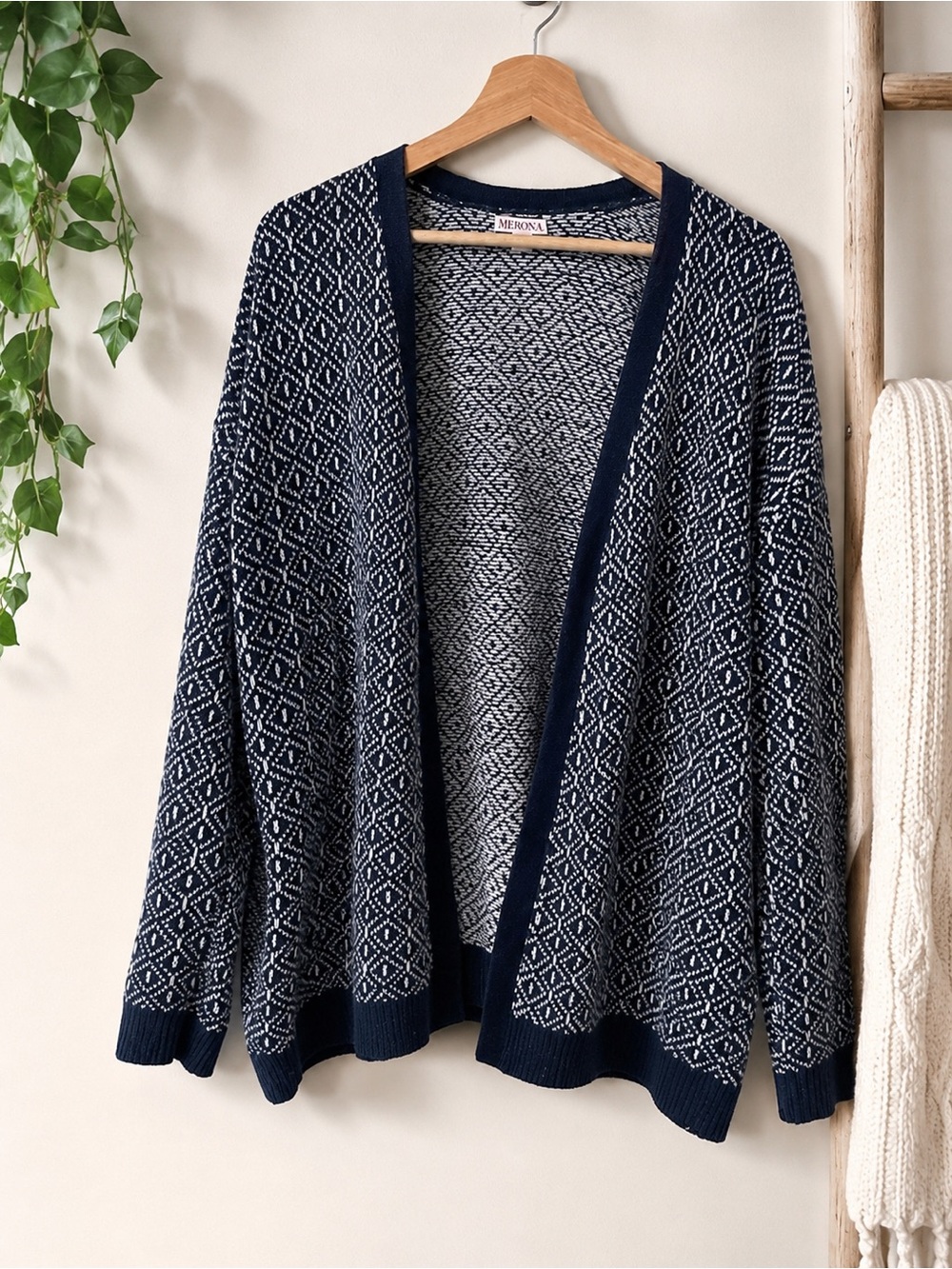 Merona Navy White Open Eclectic Grandpa Cottagecore Cardigan XL